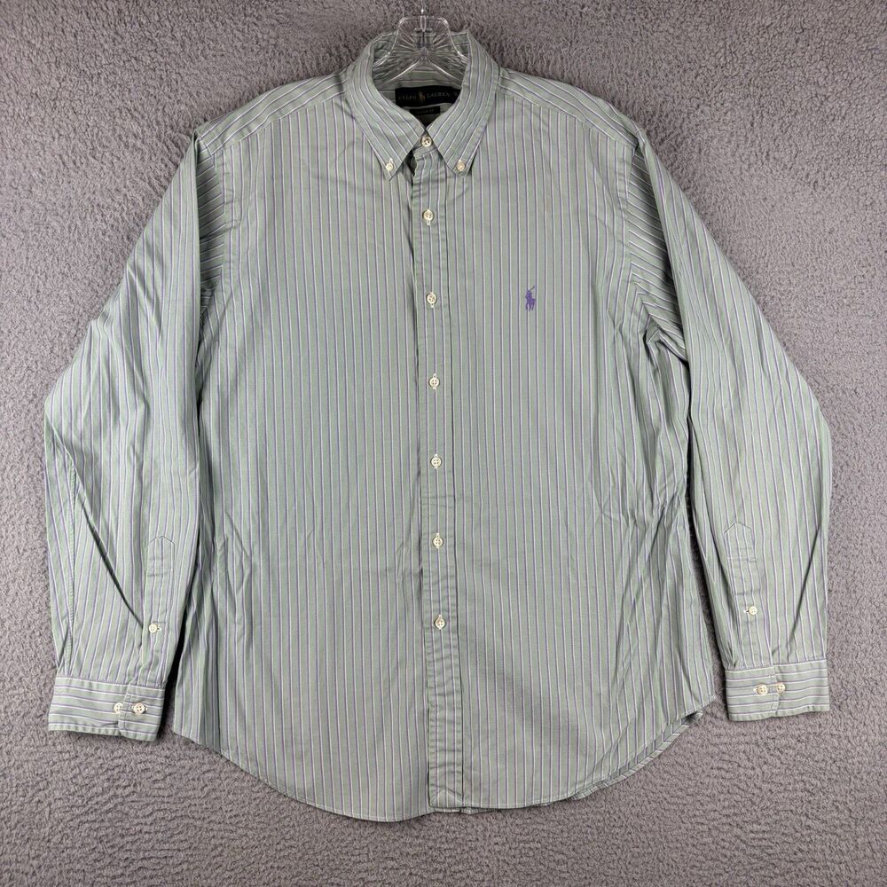 Ralph Lauren Shirt Men’s 16.5 34/35 Long Sleeve Green Purple Classic Fit
